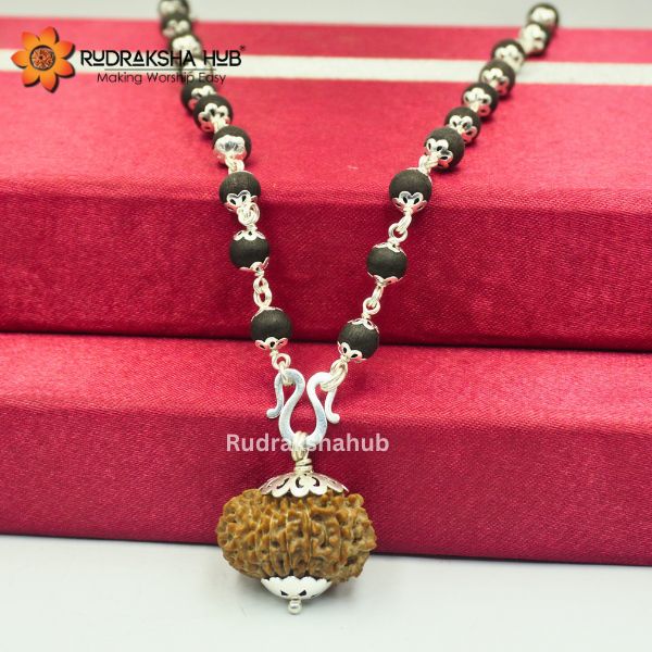 14 Mukhi Rudraksha In Karungali Pure Silver Mala