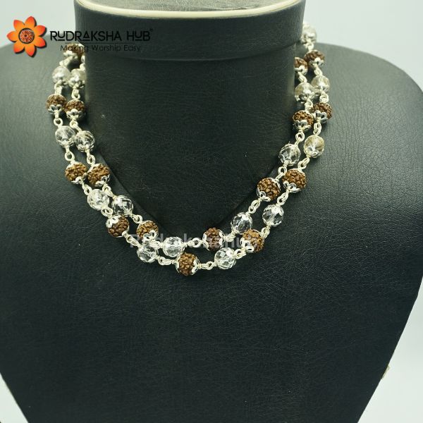 Sphatik Rudraksha Pure Silver Mala