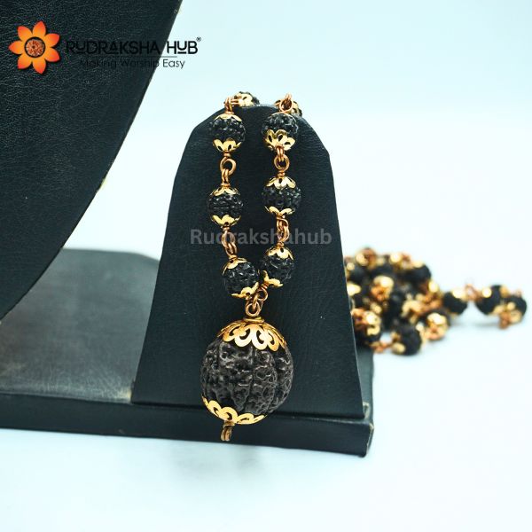 5 Mukhi Black Rudraksha Gurumala Copper Capped Mala