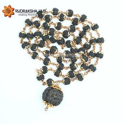 5 Mukhi Black Rudraksha Gurumala Copper Capped Mala