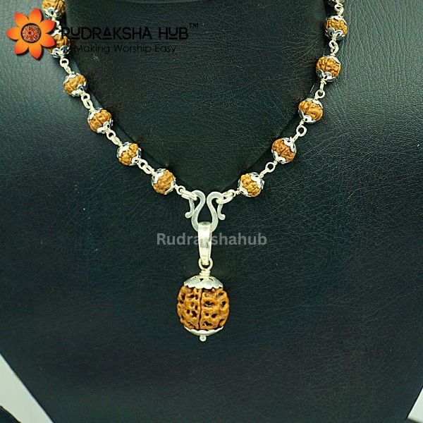 3 Mukhi Rudraksha Pendant in Silver Mala