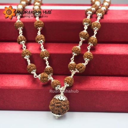 5 मुखी रुद्राक्ष गुरु माला 10 मिमी शुद्ध चांदी