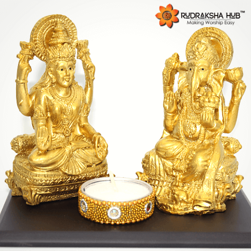 Lakshmi Ganesha Golden Idol on Tray