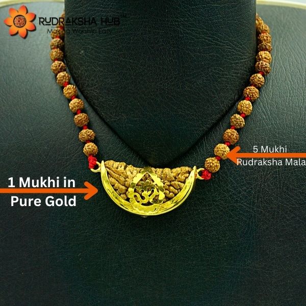 1 Mukhi Rudraksha Pure Gold Pendant Mala
