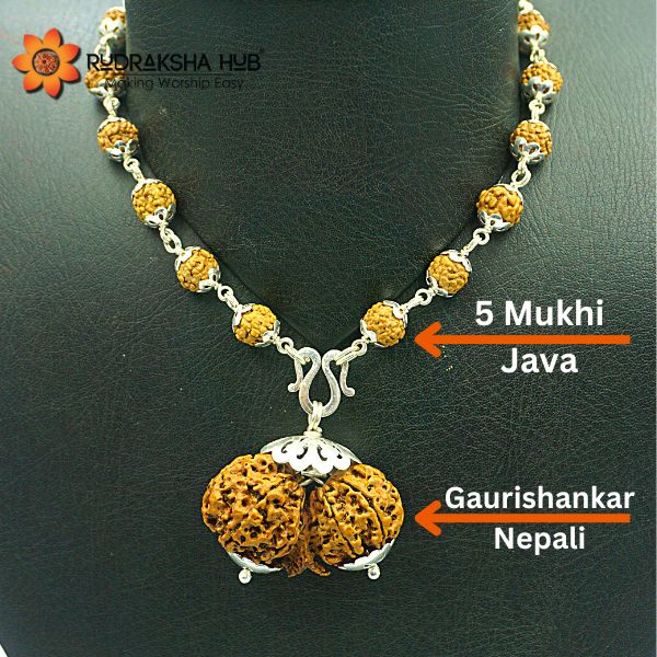 Gauri Shankar Rudraksha Pendant in Pure Silver Mala