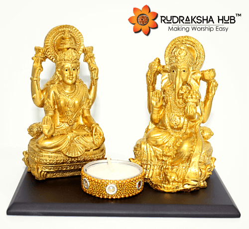 Lakshmi Ganesha Golden Idol on Tray