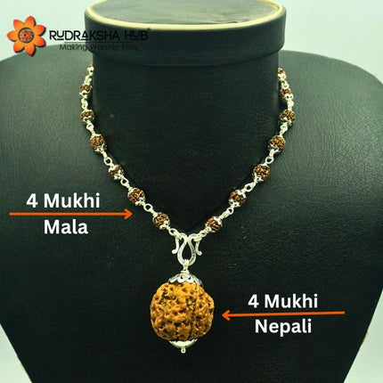 4 मुखी रुद्राक्ष गुरु माला शुद्ध चांदी