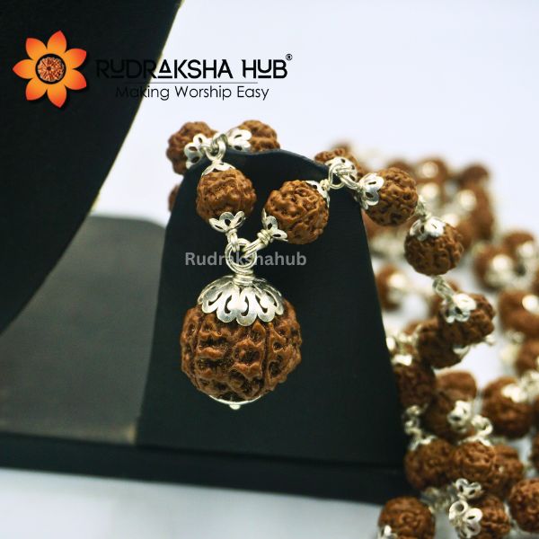5 मुखी रुद्राक्ष गुरु माला 10 मिमी शुद्ध चांदी