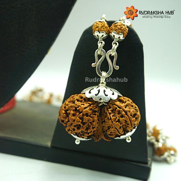 Gauri Shankar Rudraksha Pendant in Pure Silver Mala