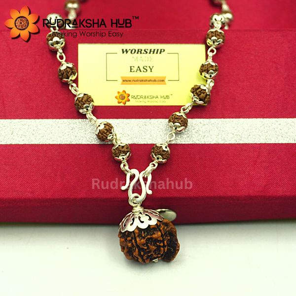 Ganesha Rudraksha in Pure Silver Mala