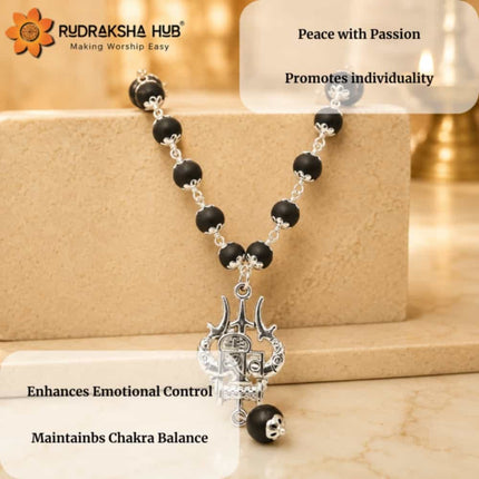 Karungali Mala Silver with Trishul Pendant