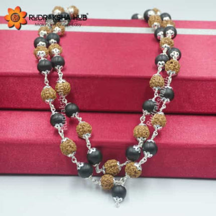 Karungali Rudraksha Mala Silver Capped