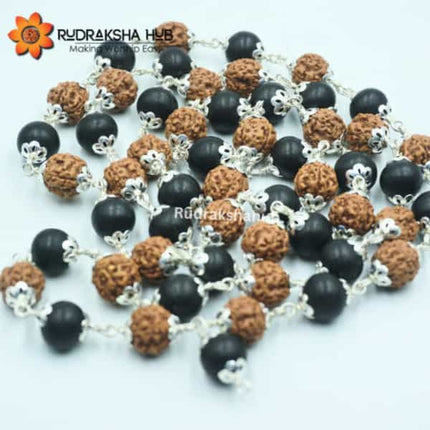 Karungali Rudraksha Mala Silver Capped