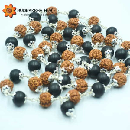 Karungali Rudraksha Mala Silver Capped