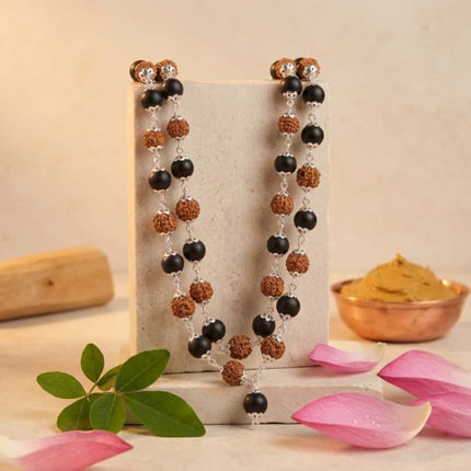 Karungali Rudraksha Mala Silver Capped