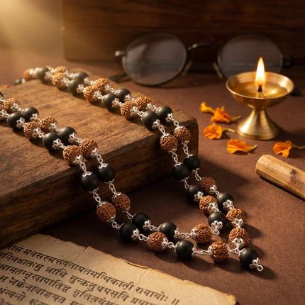 Karungali Rudraksha Mala Silver Capped