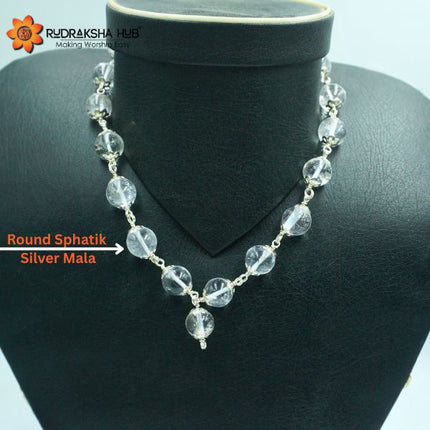 स्फटिक शुद्ध चांदी की माला