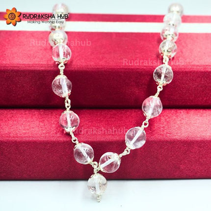 स्फटिक शुद्ध चांदी की माला