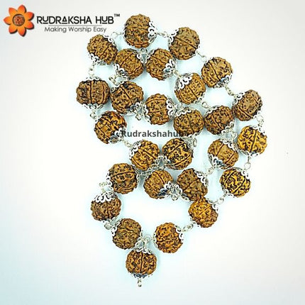5 मुखी रुद्राक्ष कंथा माला (सिल्वर कैप्ड)