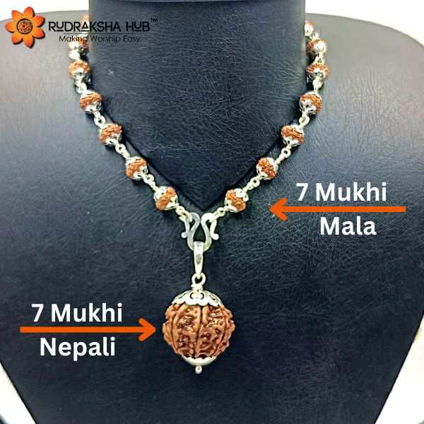 7 Mukhi Rudraksha Guru Mala Pure Silver