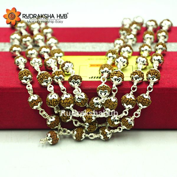 7 Mukhi Rudraksha Mala Pure Silver 108 Beads