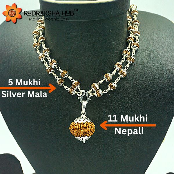 11 Mukhi Rudraksha in Pure Silver 108 Beads Mala