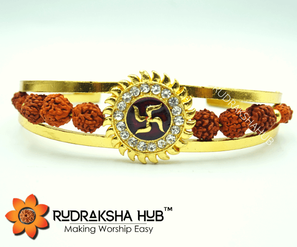 Swastik Gold Plated Rudraksha Bracelet