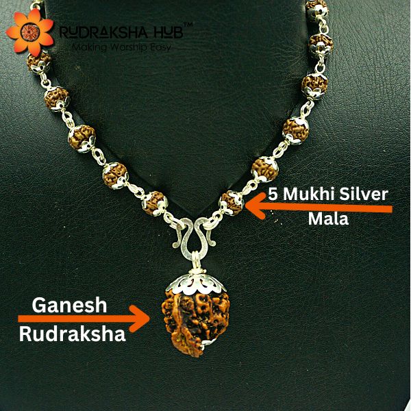 Ganesha Rudraksha in Pure Silver Mala