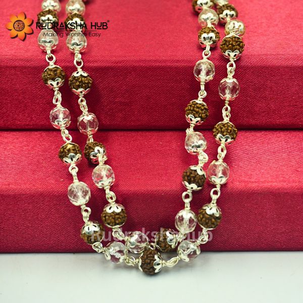 Sphatik Rudraksha Pure Silver Mala
