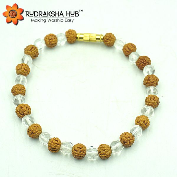 LYUSHI Golden Cap Rudraksha Bracelet with Sphatik/Red Stone for Men and  Women